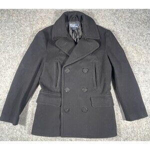 Vintage Polo Ralph Lauren Double-Breasted Peacoat Black Wool Blend Naval Mens SM